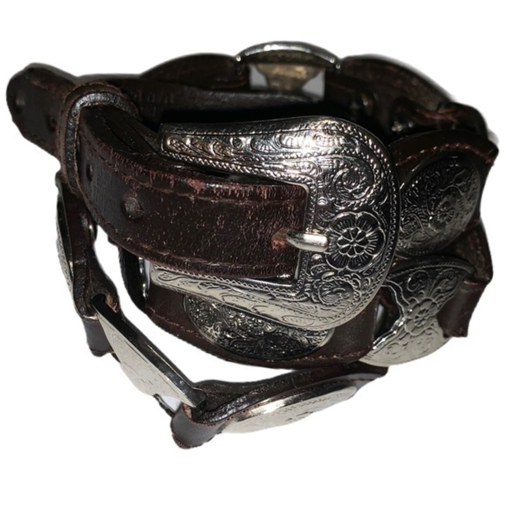 Vintage brown leather BOHO belt w silver buckle